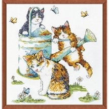 Watering Can Cats Counted Cross Stitch kit